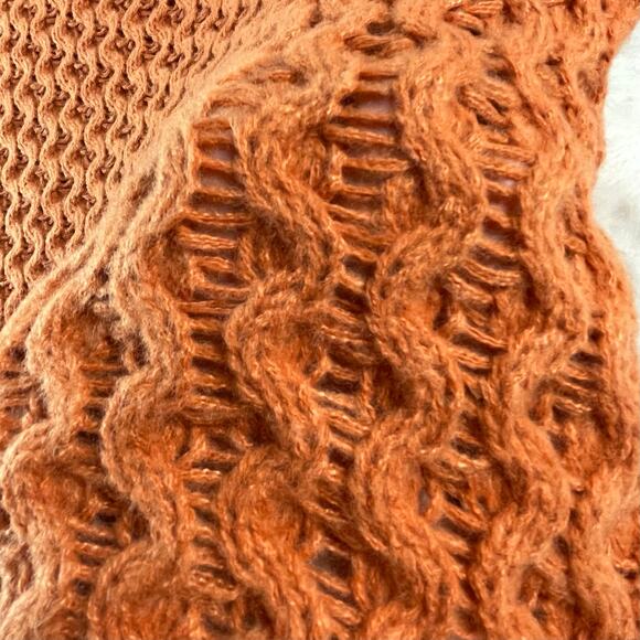 🔥Handmade Cable Knit Turtleneck Orange Pullover Cabin Cottage Retro Sweater - Picture 9 of 13